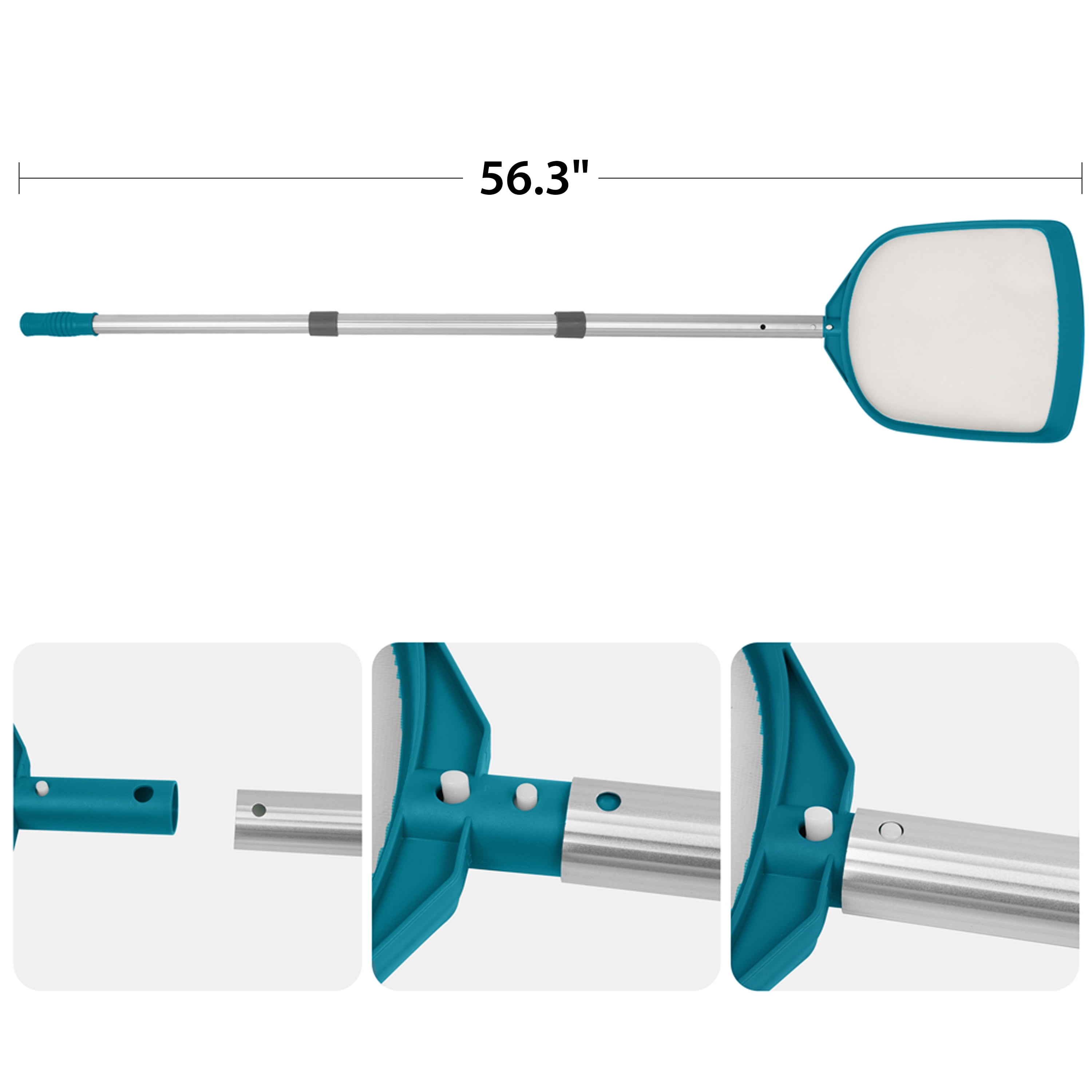 Bluescape Teal & Gray Pool Skimmer Net with 42 inch Aluminum Pole for Effective Debris Removal