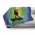 thumbnail image 3 of Colorful Soft Flannel Fleece Throw Blanket, Smooth Transitioned Rainbow Colors in Concentric Form and Mediating Lady, Cozy Plush for Indoor and Outdoor Use, 60" x 80", Multicolor, by Ambesonne, 3 of 6