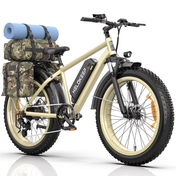 HiKeep Class 2 Electric Bike for Adults, 20 MPH, 750W Motor, 48V 15.6Ah Removable Battery, 26 x 4 Inch Fat Tire, Shimano 7-Speed, Cargo Rack, UL2849, Beige