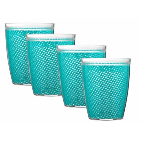

Kraftware Corp 32014 Fishnet 14 oz. Teal Doublewall Drinkware Glass Set of 4