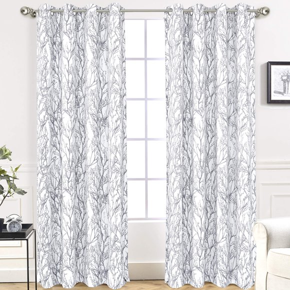 Cortina DriftAway con forma de rama de árbol de doble capa, 244 cm de longitud, gris y blanco
