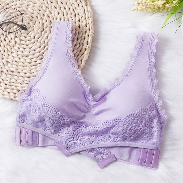 Sujetador deportivo push up inalámbrico con hebilla cruzada frontal y borde de encaje para correr y yoga de talla grande para mujer