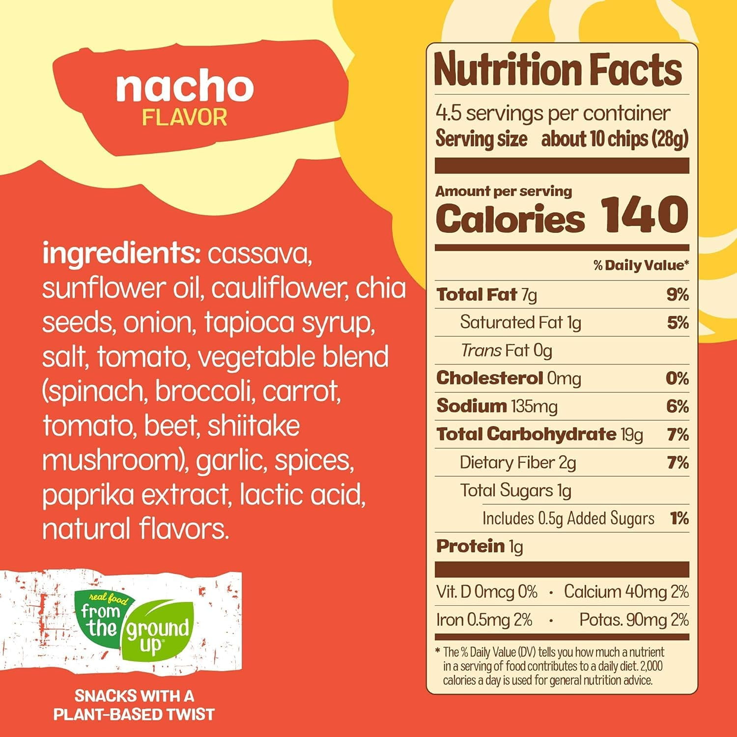 From the Ground Up Nacho Cauliflower Tortilla Chips, 4.5 oz (Pack - 6)