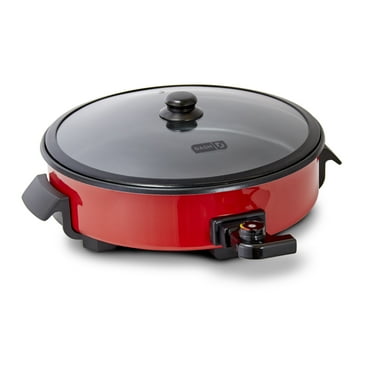 Dash Family Size Electric Skillet with 14 inch Nonstick Surface   Recipe Book for Pizza Burgers, Cookies, Fajitas, Breakfast & More, 20 Cup Capacity, 2.5 inch Deep, 1400-Watt - Red