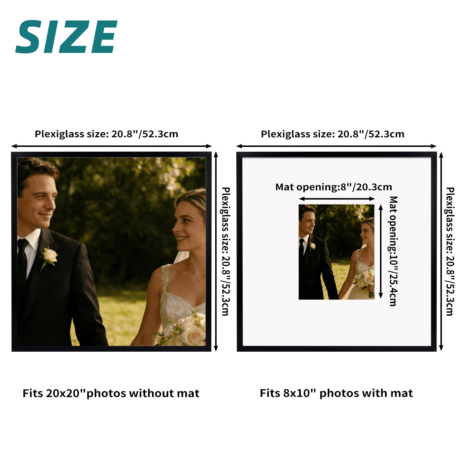 20x20 Signature Poster Frame Holds 8x10 Picture with White Mat for Graduation, Wedding, Birthday, Single, Black