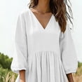 thumbnail image 6 of SMihono Women Solid Cotton Linen Long Maxi Dress Summer 3/4 Sleeve Caftan Loose Fit Flowy Empire Waist Vacation Beach Dresses White M, 6 of 7