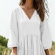 thumbnail image 5 of Mujeres Vestido Casual Suelto Y Casual Tres Cuartos de Mangas Cuello en V Vestido de Lino Mujeres, 5 of 7
