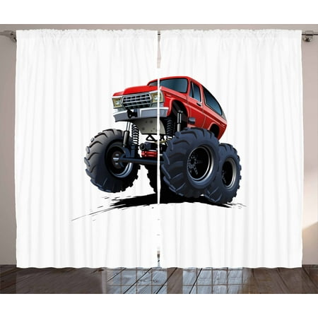 Truck Curtains 2 Panels Set Extreme Off Road Vehicle Cartoon