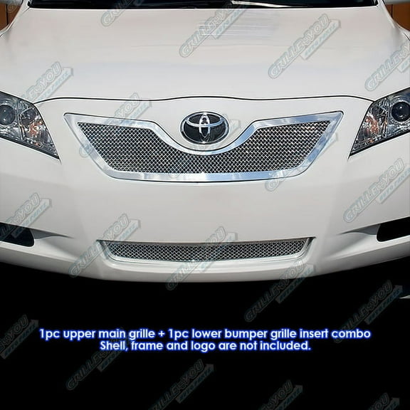 APS Compatible with Toyota Camry 2007-2009 Main Upper Lower Bumper Stainless Steel Chrome Mesh Front Grill Grille Insert Combo T77840T