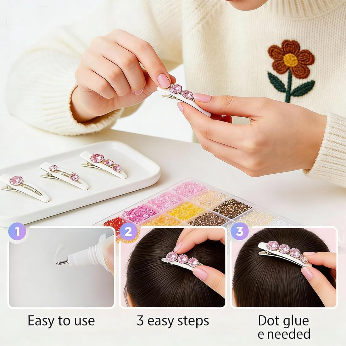 32000 Pcs Colorful DIY Resin Rhinestone Kit, 2-3 mm Multicolor Flatback Small Gems Bedazzling Kit for Diamond Art, Clothes, Shoes,Nail Art,Book Decor & Bling DIY Crafting Projects (24 Grids 24000 A)
