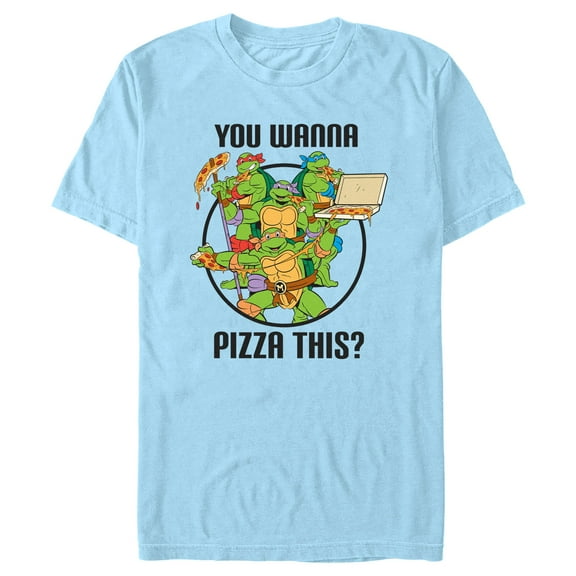 Men's Teenage Mutant Ninja Turtles You Wanna Pizza This? Group Shot  Graphic Tee Light Blue 2X Large