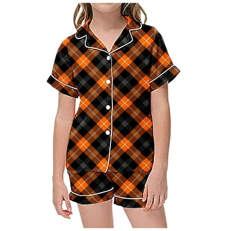 

Fshinging Outfits for Toddlers 2 Piece Pajamas Kids Children Graphic Print Short Sleeve Button Shirt Shorts Pajama Set