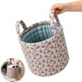 thumbnail image 3 of Floral Fabric Foldable Laundry Hamper with Handles Clothes Storage Bucket Large Capacity Collapsible for Nursery Bedroom Laundrys Room (Purple), 3 of 10