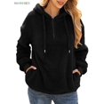 thumbnail image 3 of BadPiggies Womens Fuzzy Fleece Sweatshirt Casual Loose Sherpa Pullover Oversized Hoodie with Pockets (L, Black), 3 of 7
