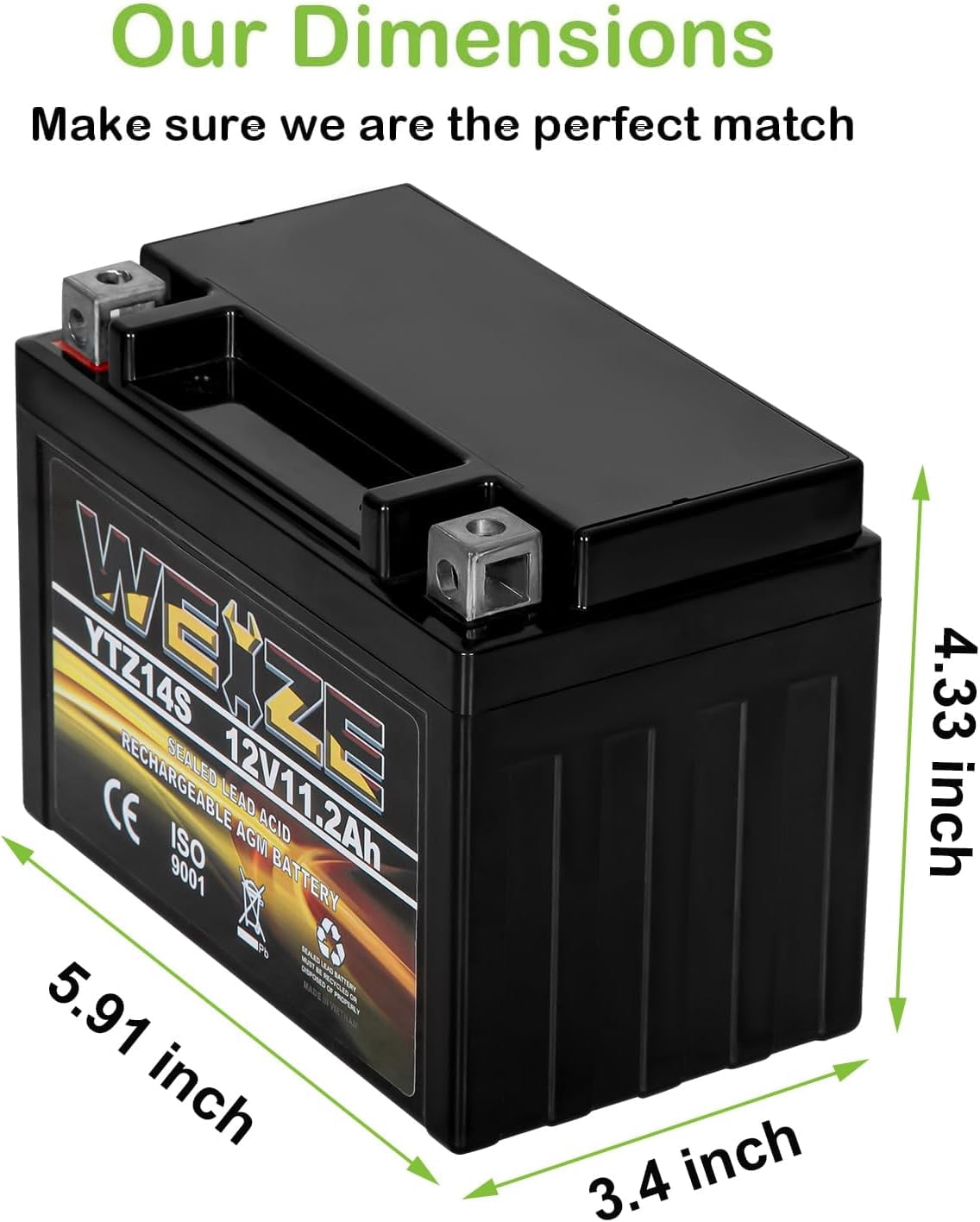 YTX14 BS ATV Battery High Performance - Maintenance Free - Sealed AGM YTX14-BS Motorcycle Battery compatible with Honda Suzuki Kawasaki Yamaha scooter snowmobile