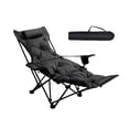 thumbnail image 1 of Sillón plegable, reclinable, para camping, portátil, para playa, reposapiés extraíble, respaldo ajustable, portavasos de tela Oxford de acero al carbo negro, 1 of 8