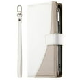 thumbnail image 2 of For Samsung Galaxy S24+ 5G / S25+ 5G 6.7" Splicing Multi Card Slots/Pocket Zipper Wallet Strong Magnetic Attachment/Closure,  PU Leather Flip Wallet Case With Hanging Rope,White, 2 of 6