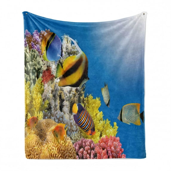 Ocean Soft Flannel Fleece Throw Blanket, Coral Colony on a Reef Top in Red Sea Egypt Exotic Fishes Aquatic Underwater Life, Cozy Plush for Indoor and Outdoor Use, 60" x 80", Multicolor, by Ambesonne