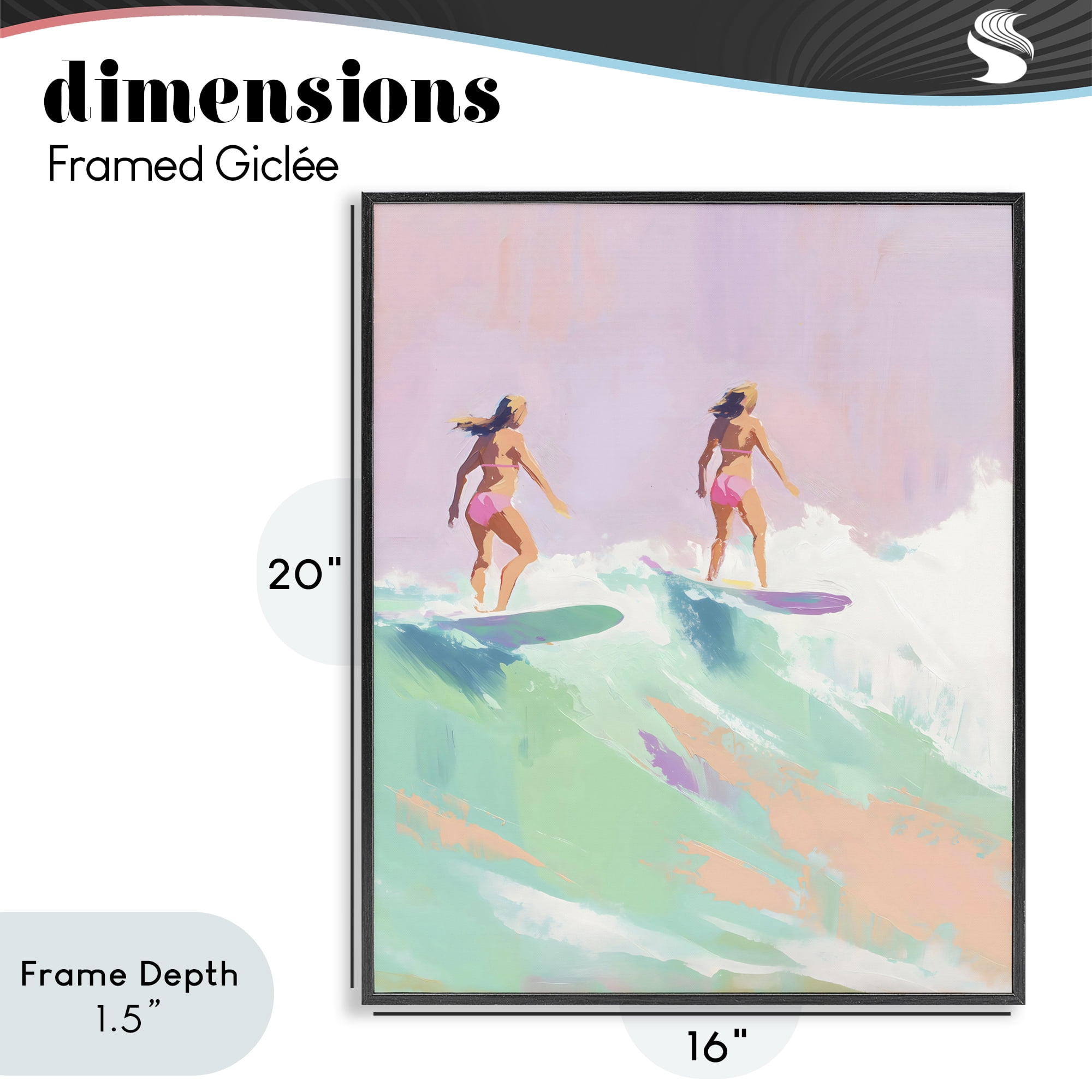 Stupell Industries Two Surfing Girls on Wave Black Framed Giclee Art, design by The Prints Vibe