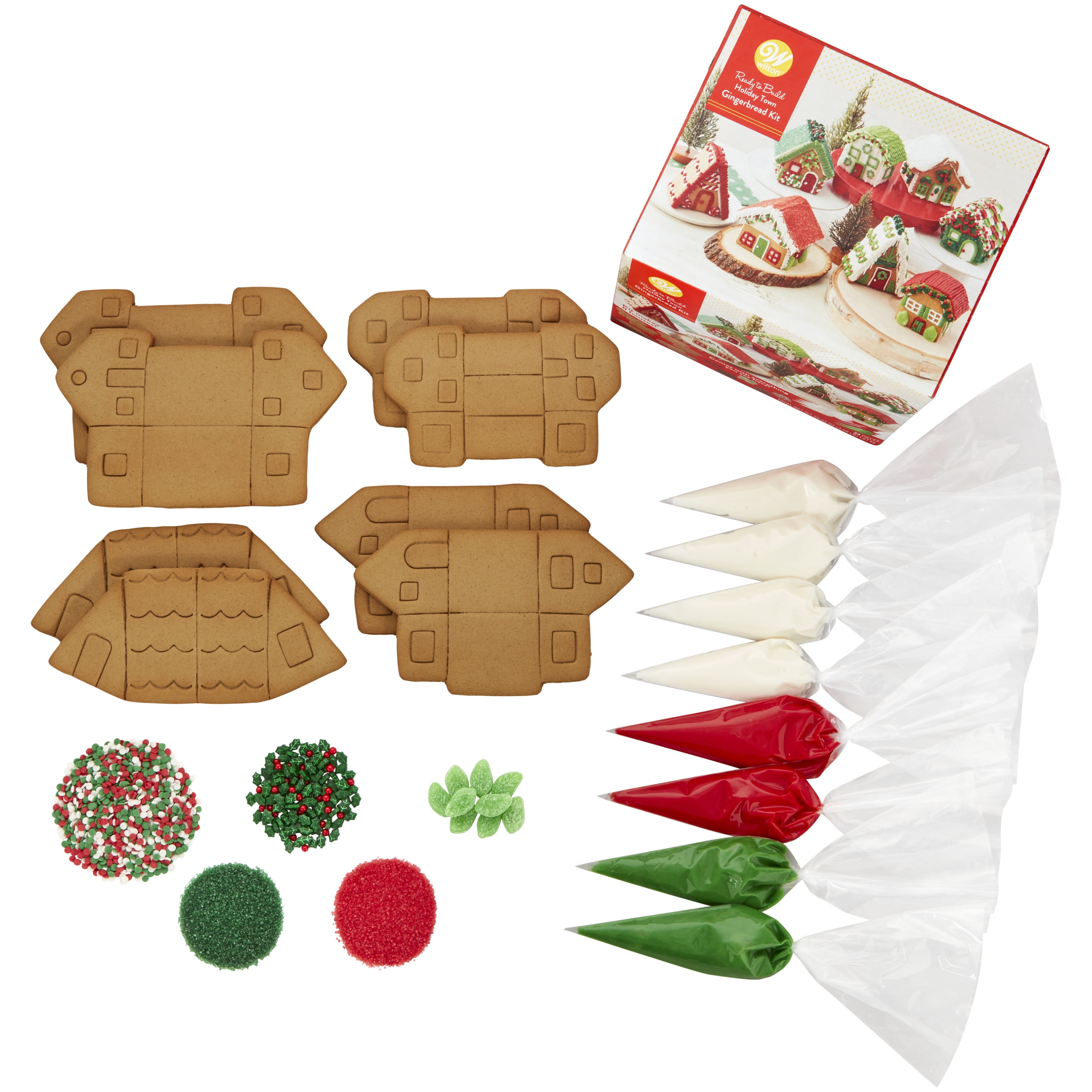  Wilton Built it Yourself Mini Village Gingerbread Decorating  Kit to Make 4 Houses - Christmas Gingerbread House Kit for Adults - 13  Pieces in Total, 28OZ : Grocery & Gourmet Food