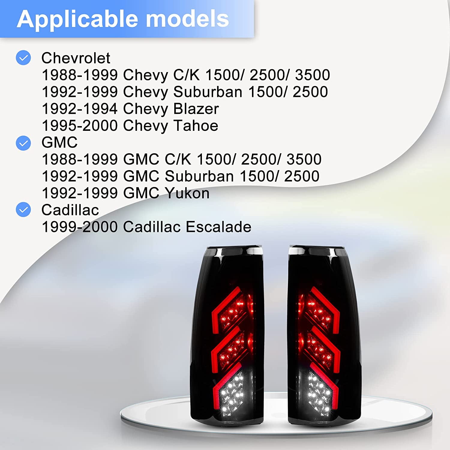 Tail Lights For 1988-1999 Chevy C/K 1500/Suburban/GMC Suburban C/K