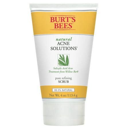 Burts Bees Natural Acne Solutions Pore Refining Scrub, Exfoliating Face Wash for Oily Skin, 4 (Best Face Exfoliator For Oily Acne Prone Skin)