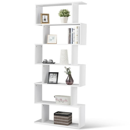 Gymax 6 Tier S Shaped Bookcase Z Shelf Style Storage Display