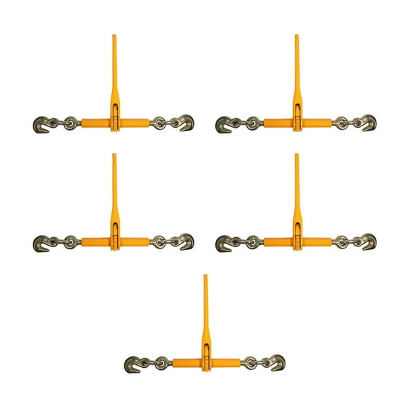 5 Pack 5/16" - 3/8" Heavy Duty Ratchet Lever Load Binder w/Grab Hooks 7100 Lbs Working Load Limit - Yellow | Tie Down Hauling Chain Tightner for Flatbed Truck Trailer