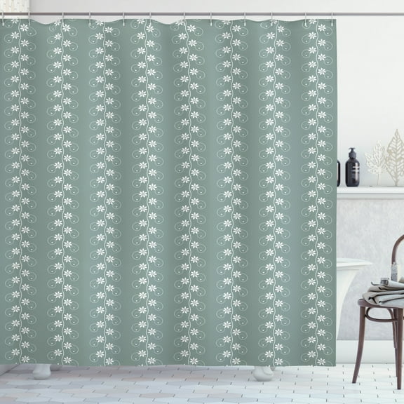 Ambesonne Spring Shower Curtain, Rococo Influences Essence, 69"Wx75"L, Pale Sage Green White
