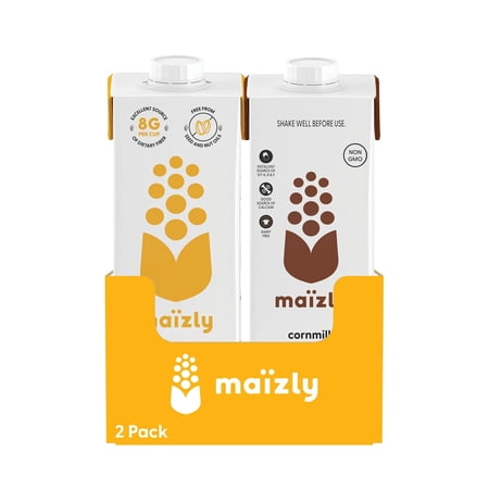 Maizly Corn Milk Variety pack, Original & Chocolate, 32 fl oz (pack of 2) – Non-GMO Plant-Based Milk Alternatives, Smooth & Creamy, Great for Coffee, Smoothies & Cooking