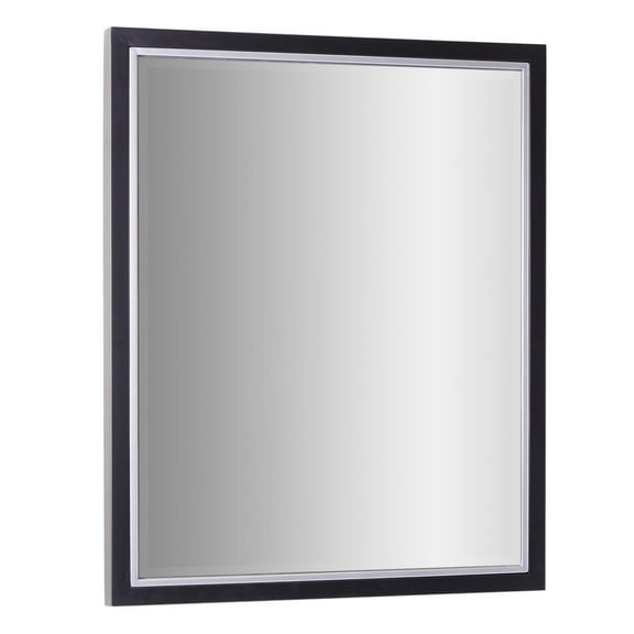 Head West Beveled Edge Rectangle Wall Mirror with Brushed Chrome and Black Metal Frame for Home Interior Accent 24" x 30"