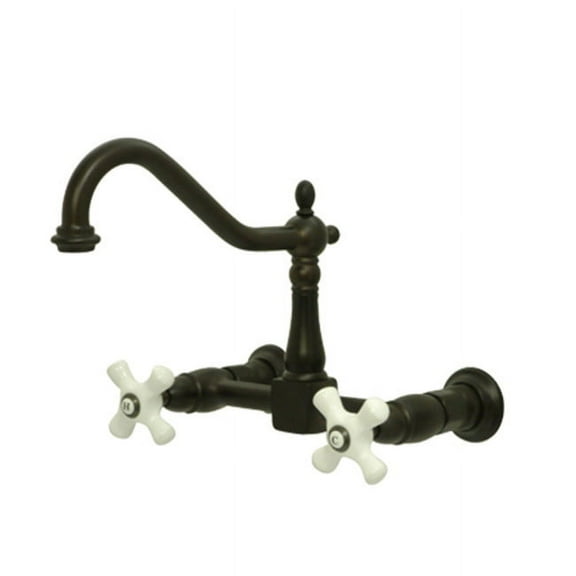 Heritage Two Handle Wall Mount Bridge Kitchen Faucet with Porcelain Cross Handles, Oil Rubbed Bronze