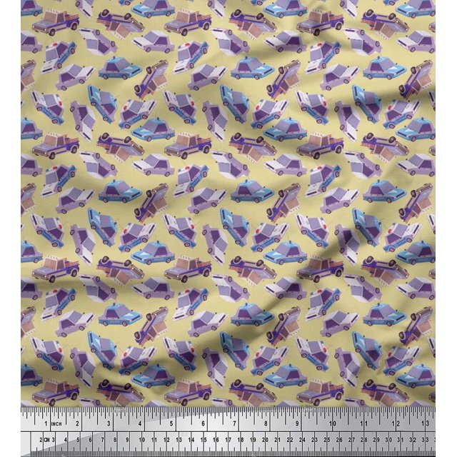 Soimoi Poly Georgette Fabric Car Transport Print Sewing Fabric Yard 52 Inch Wide