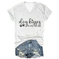 thumbnail image 1 of Camiseta de Manga Corta con Cuello en V Impresa Por la Carta de las Mujeres, 95% Poliéster 5% Spandex Vintage Top Ligero para Diario, Fiesta Y Primavera, 1 of 5