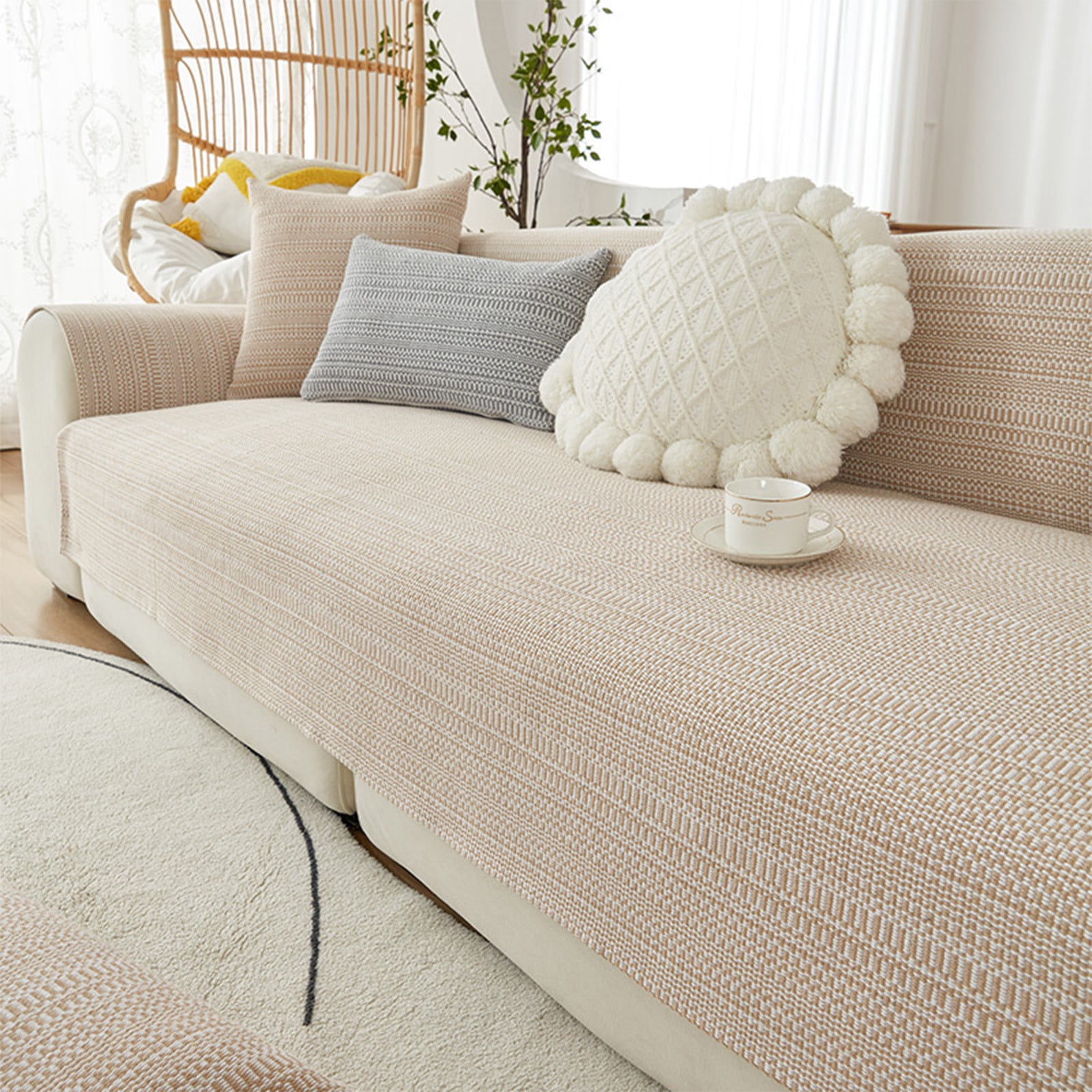 VOAVEKE Couch Cover, Sofa Cover, Linen Sofa Cushions For All Seasons Easy And Modern Non Slip And Dirt Proof Cotton And Linen Woven Sofa Cover