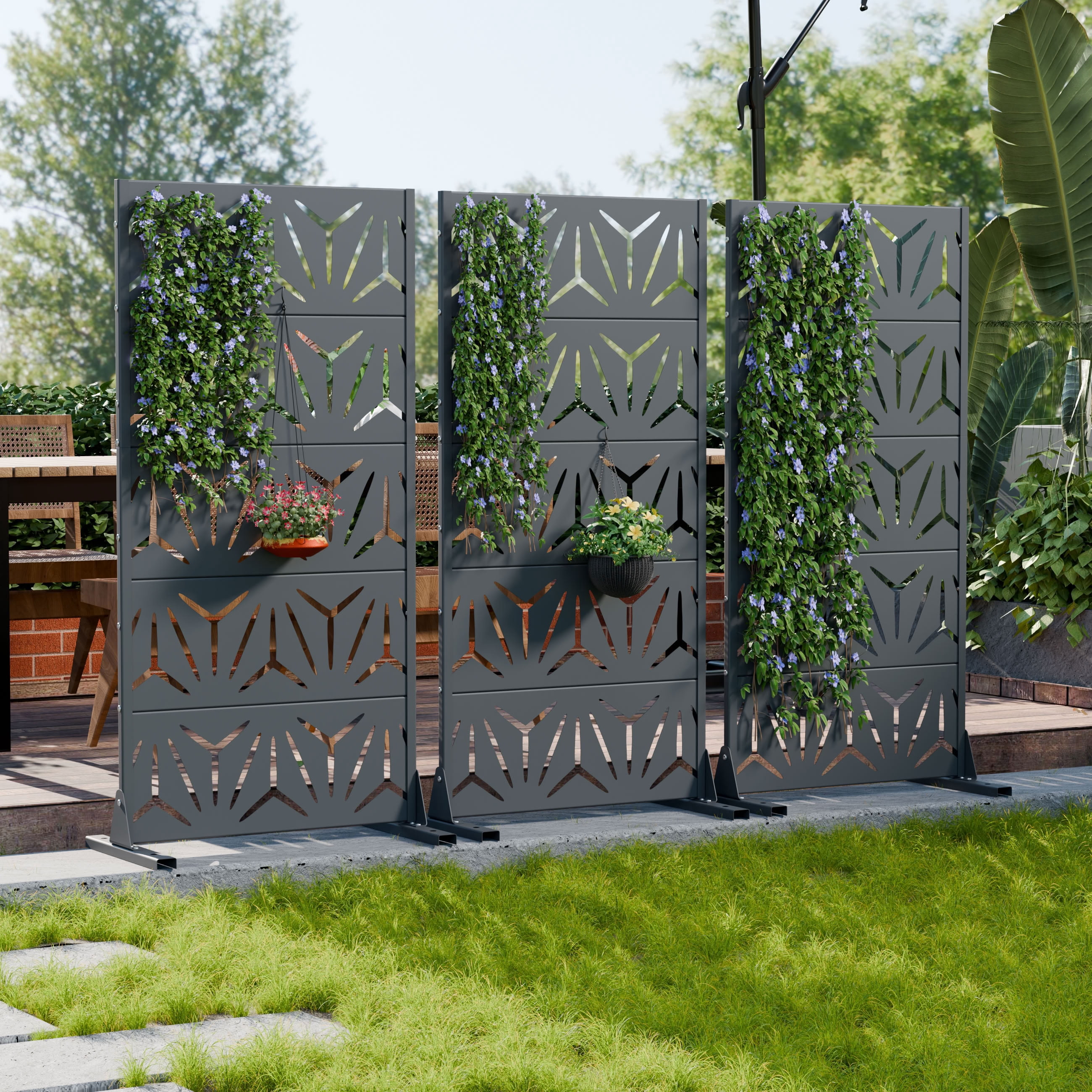 MAYEERTY 5 Panels Metal Outdoor Garden Privacy Screen Panel Patio Backyard Decorative Privacy Fence Divider, 59×29.5×15.7in