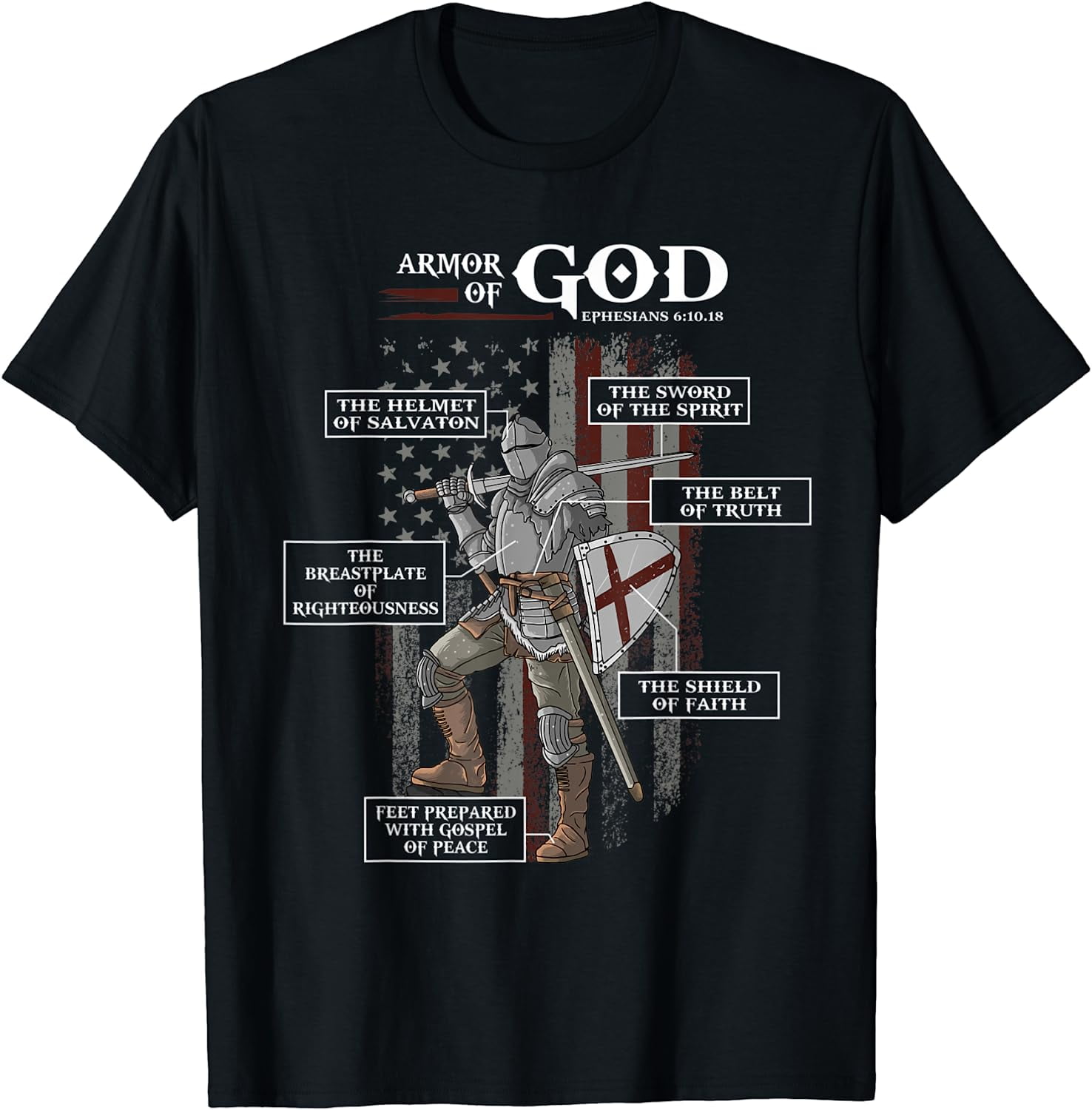 Armor of God Ephesians 6 10 18 Bible Verse T-Shirt Black 2X-Large ...