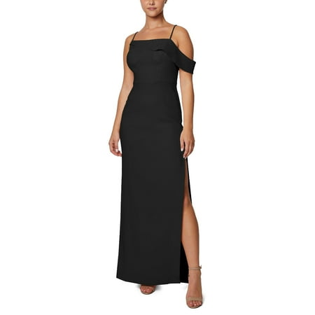 Laundry Square Neck Spaghetti Strap One Shoulder Zipper Back Solid Crepe Dress-BLACK / 14