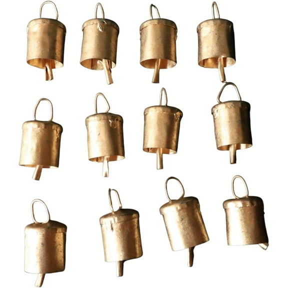 Dozen Vintage Christmas Indian Tin Bells Rustic Chime Jingle Bell Cow Bells Tree Crafts Decoration (Round)