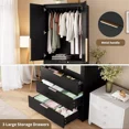 thumbnail image 5 of GarveeHome Armoire Wardrobe Closet, 69.5" Tall Wooden Wardrobe Cabinet with Rattan Doors, 2 Doors & 3 Drawers, Hanging Rod Clothing Storage for Bedroom, Entryway, Modular Design, Black, 5 of 8