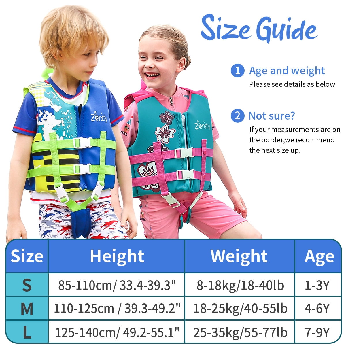 Zeraty Kids Swim Vest Life Jacket Flotation Swimming Aid with Adjustable Safety Strap Age 1-9 Years/22-50Lbs