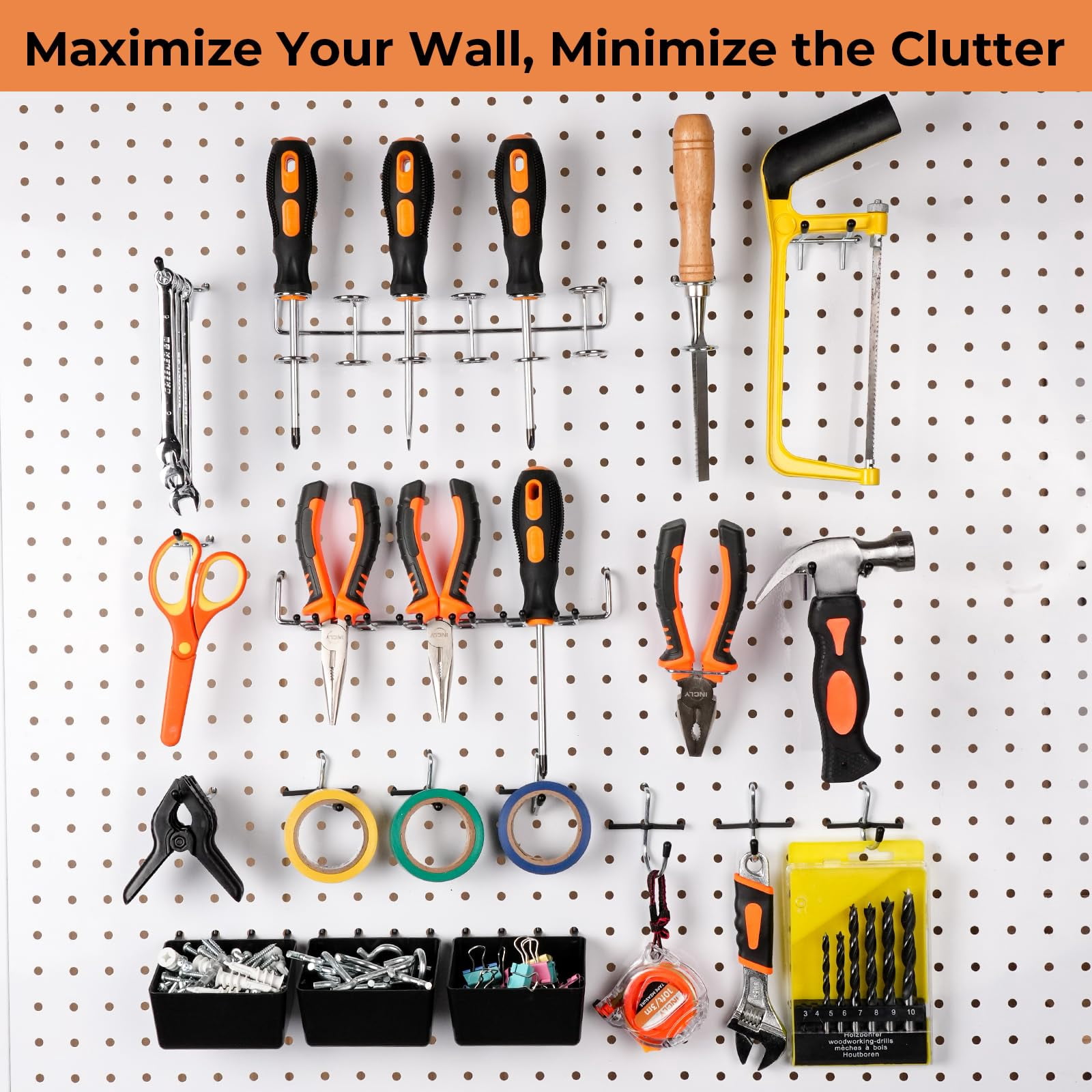120pcs Pegboard Accessories Organizer Kit  Peg Board Hooks Assortment With Bins For Organizing Various Tools Fit 1/8 Or 1/4 Inch Hanging Storage Garage Wall Attachments