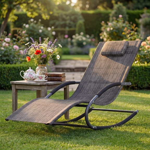 Outdoor Lounge Chair, Patio Lounger with Breathable Mesh Fabric, Ergonomic Design, Non-Slip Base, 300 lb Capacity, Poolside Lawn Chair, Easy Assembly, Gray