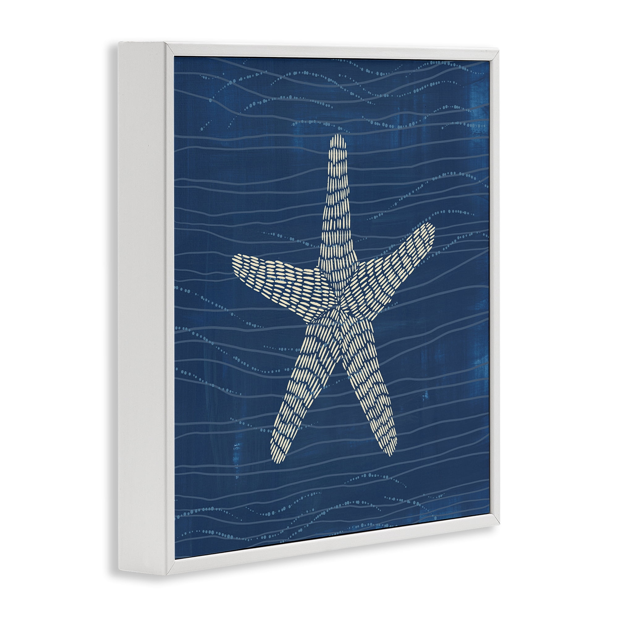 Stupell Industries Starfish on Blue Coastal Painting White Framed Art Print Wall Art, 17 x 17