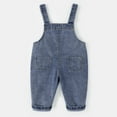 thumbnail image 3 of Boys Girls Jeans Infant Bib Denim Overalls Button Strap Sleeveless Casual Jean Jumpsuit Fall Spring Baby Girl Clothes, Blue, 6-12 Months, 3 of 7