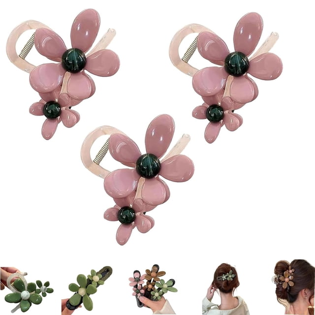 Pinzas rectas con forma de pico de pato y flores retro, horquilla y pinza recta con forma de pico de pato y flores retro, pinzas para el pelo elegantes con forma de pico de pato, planas y de fijación