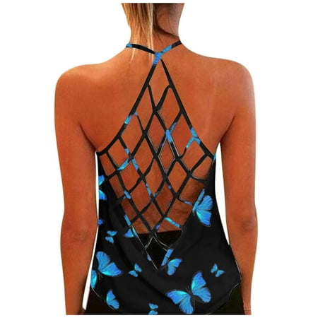 

Women s Tanks & Camis V Neck Sleeveless Vest Shirts Butterfly Print Blue Xxl