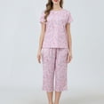 thumbnail image 2 of Jamicy Tenue d'Intérieur pour Femmes, Ensemble de Hauts à Manches Courtes Imprimés avec Pantalon Long, Cordon de Serrage, Confortable, Col Rond, Ensemble de Vêtements de Maison, 2 of 8