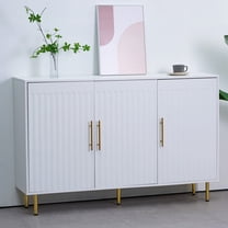 IVV 3-Door Large Storage Sideboard with Gold Handles, 55.12" White Coffee Bar Buffet Cabinet for Kitchen, Dining Room, Living Room