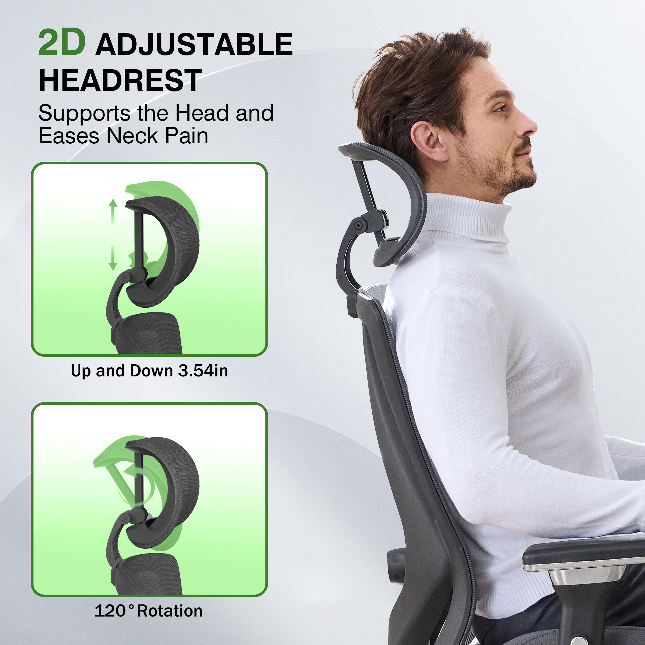 JONPONY Big and Tall Office Chair with Footrest, Ergonomic Mesh Office Chair with Thicken Wide Cushion, 4D Armrest, Adjustable Lumbar Support & Headrest, Grey